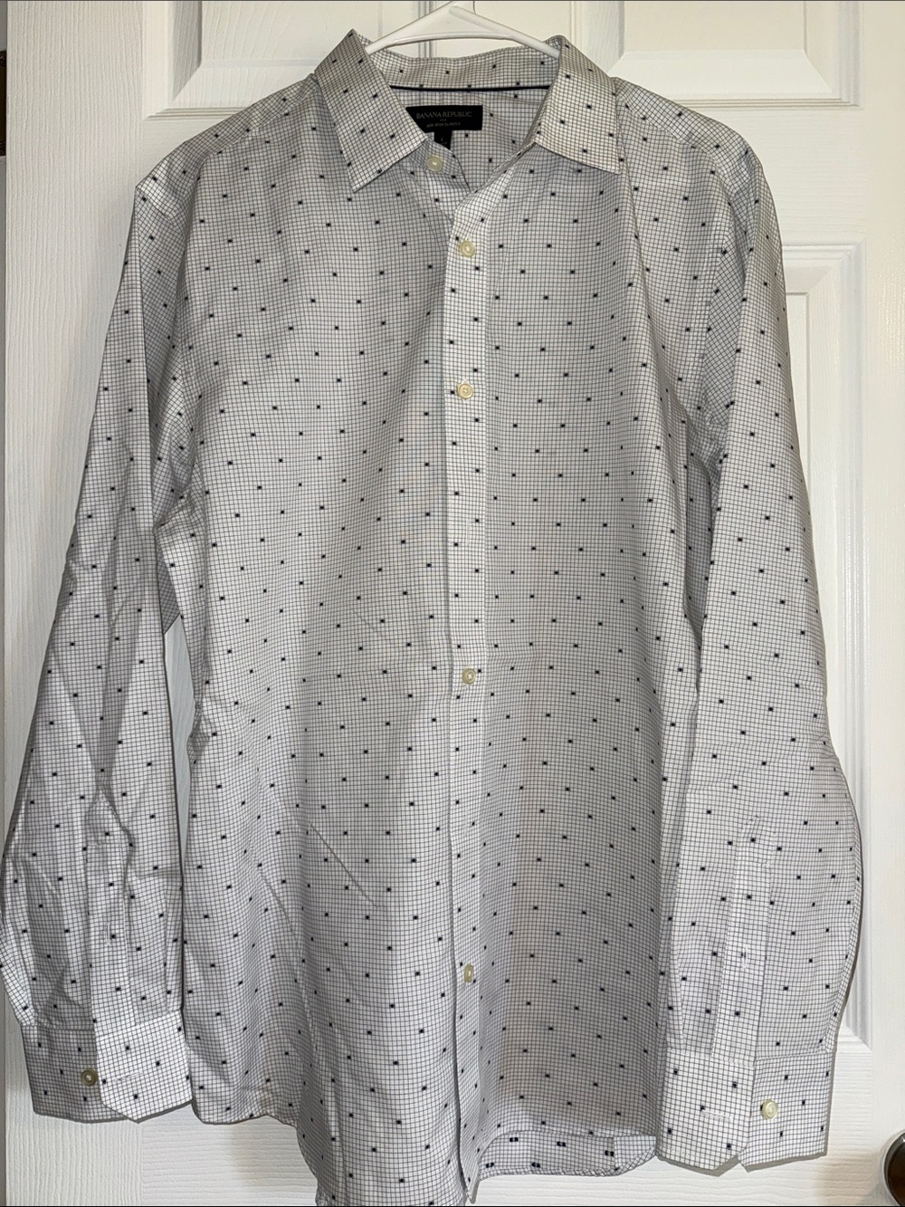 Banana Republic White Dress Shirt with Black Micro Dot Pattern